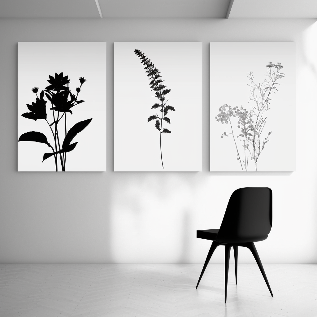 Minimalist Floral Sketches on a Black and White Canvas Set